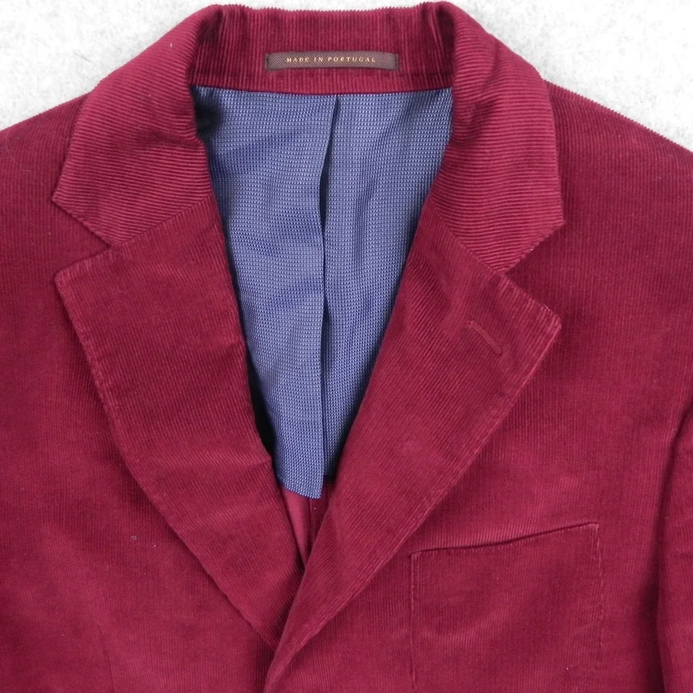 J Hilburn Blazer Mens 40R Corduroy 2-Button Suit Jacket Sport Coat Red